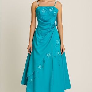 Elegant Teal Floral Embroidered Dress